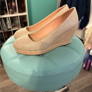 J. Crew Beige/ Metallic Gold Wedge Shoes